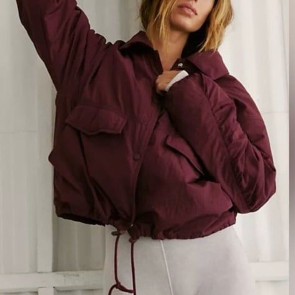 Free People Off The Bleachers Coaches Jacket Burgundy Wine Size Medium